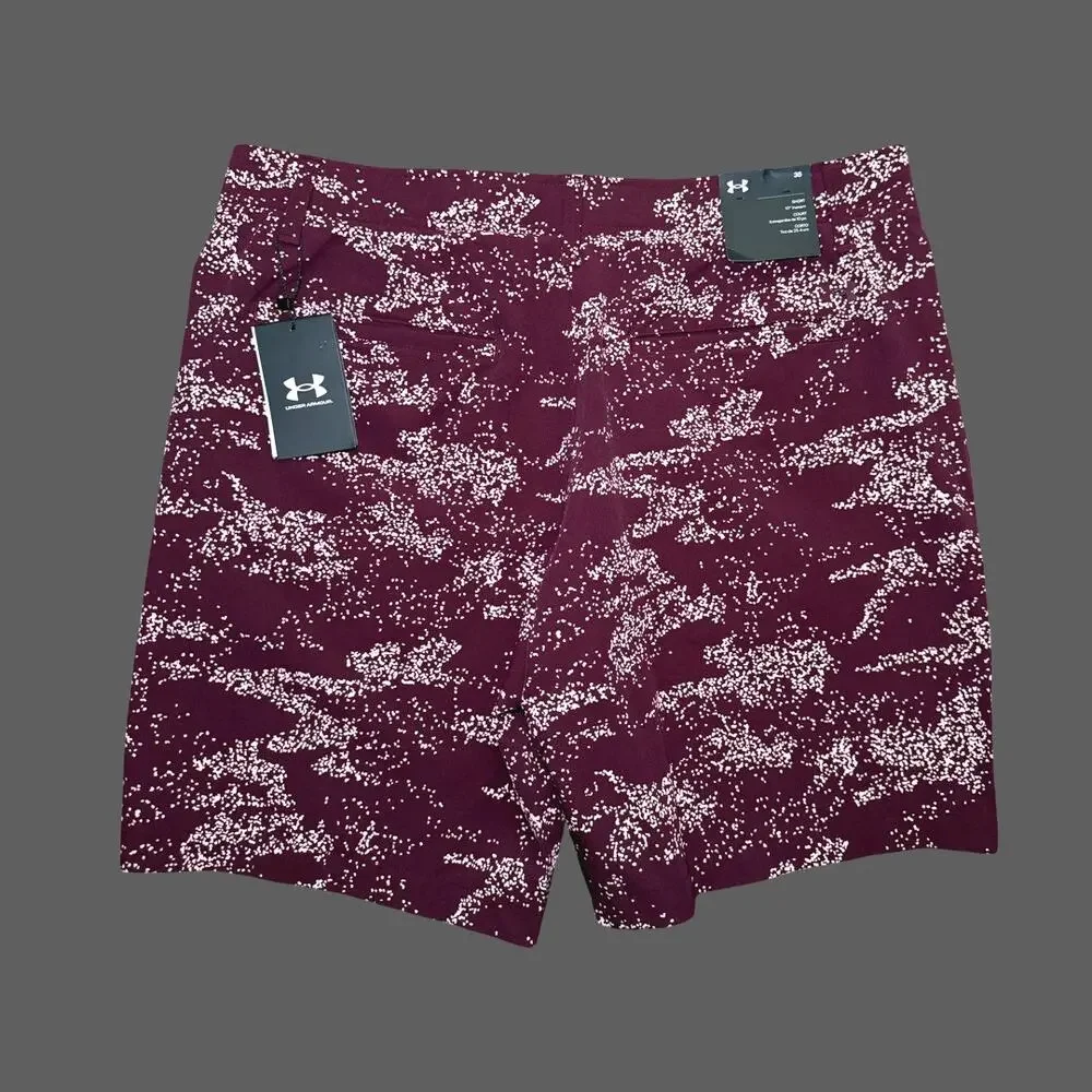 Under Armour UA Golf Printed Shorts Burgundy 36 NWT